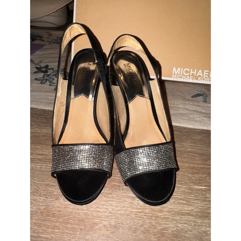Michael Kors Shimmer Slingback‎ Heels Rhinestone Evening Party Shoes 7M